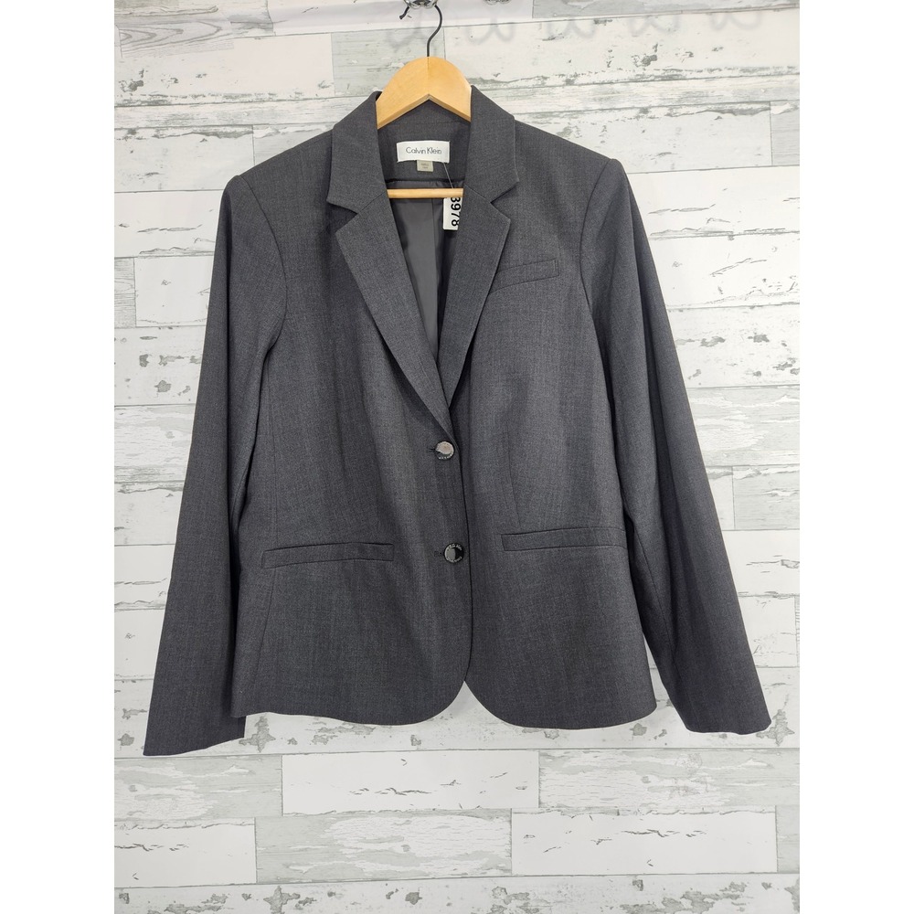 Calvin Klein Womens 18W Gray Two Button Blazer Career Suit Jacket Stretch Lined